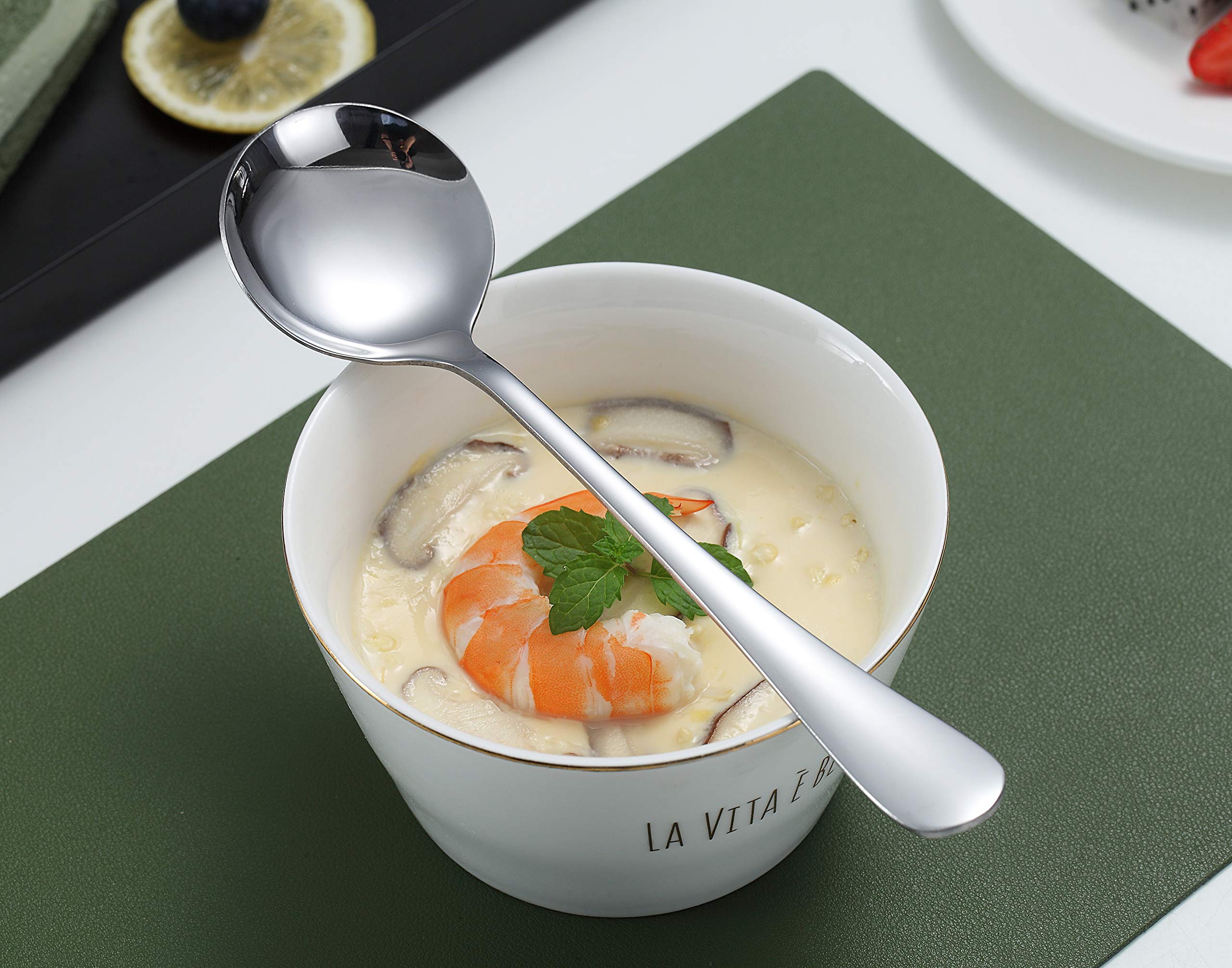 Soup Spoons, Kyraton 6 Pieces Stainless Steel Round Spoons,Dinner Spoon Table Spoon, Spoons Silverware Dishwasher Safe Set Of 6